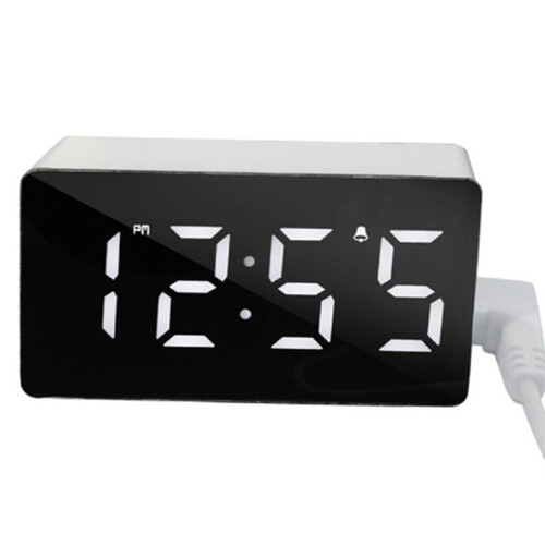 Digital Clock TEMP Date 3 Alarms Power-Off Memory Table Clock USB Powered Always  12/24H Night Mode LED Clock White