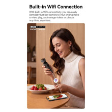 Kamera Sportowa Kieszonkowa 2K WiFi z Autofokusem, Stabilizatorem i Rejestratorem Jazdy, Cyfrowa Kamera Sportowa do Vlogowania, Czarna