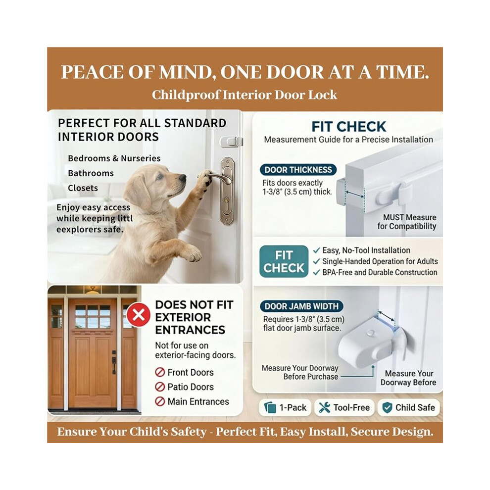 Snap  Child Proof Door Latches for Bedrooms, Portable No Drill Door Lock for Baby, Toddler & Pet Safety (3Pcs)