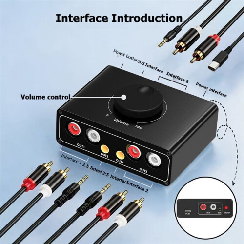 Upgrade Audio Amplifier AV Switcher 3.5mm for RCA Headphone/Mobile Phone/Computer Speaker Volume Amplifier Switcher 2
