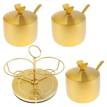 Gold Stainless Steel Bowl with Lid and Spoon - Rotating Salt Jar Seasoning Can