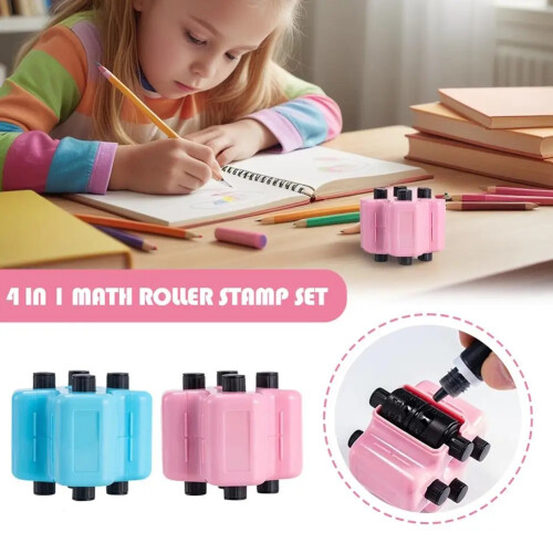 Math Practice Stamp 4 in 1 Digital Roller Stamp,Addition Subtraction Multiplication Worksheet Maker 1