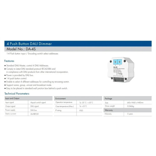 4 Push Button Dimmer da-4S DALI Signal Work with Master/Bus Power Supply Encoding for  Select Addresse 1