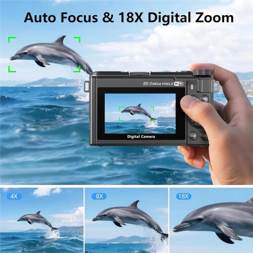 Câmera Digital 8K de 88MP, Tela Giratória de 3 Polegadas com Zoom Digital de 180 e Zoom de 18x para Fotografia e Vlogs. 1