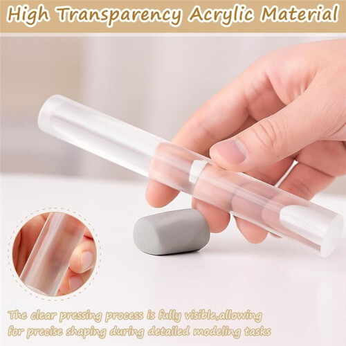 4-Piece Polymer Clay Acrylic Rolling Pin Set - Clear Slab Roller Tools with Thickness Rings for DIY 1