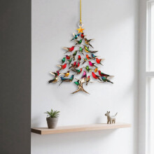 5X Adorno Navideño de Colibrí, Colibríes Coloridos, Adornos Colgantes para Árbol, Colgante con Forma de Árbol de Navidad.