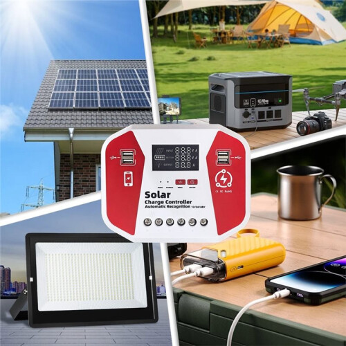 Solar Charge Controller 100A 12V 24V 48V Auto PV Regulator with LCD Display 4 USB for Lead Acid Li 2