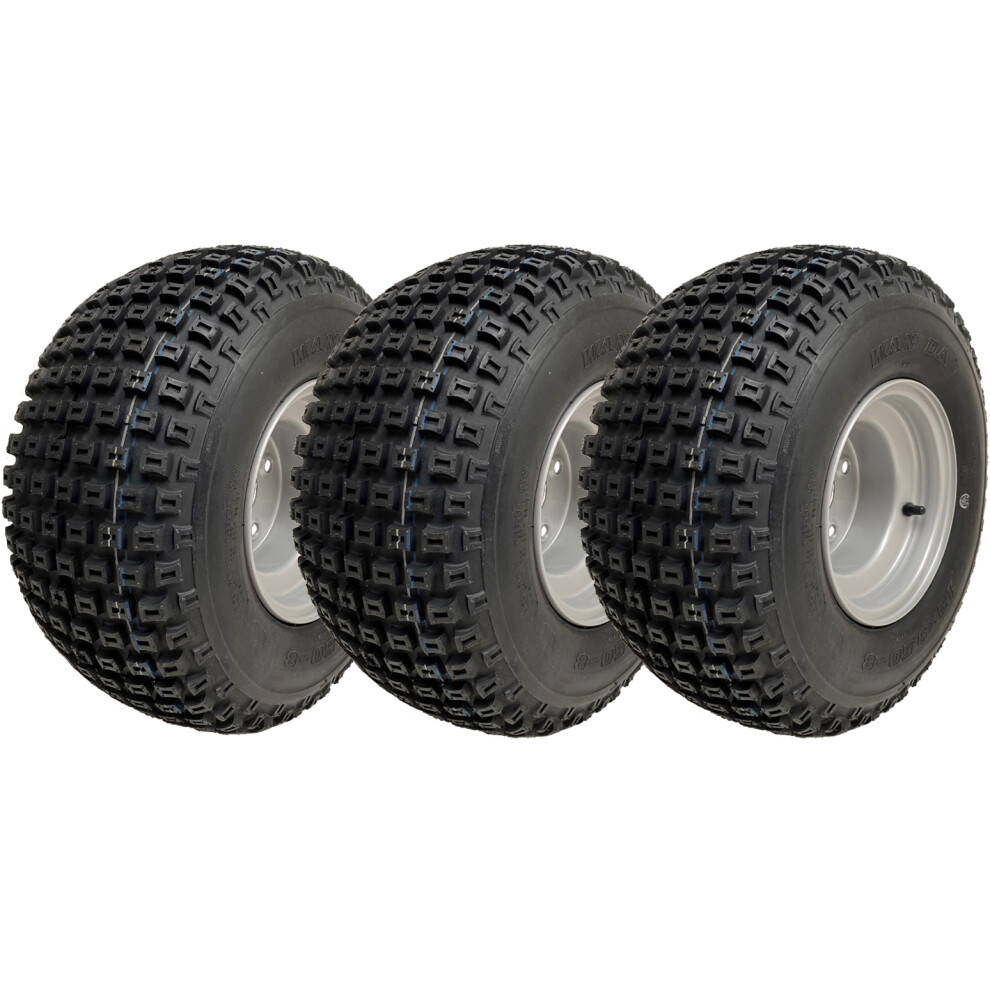 Parnells 18X9.50-8 Atv Knobby Tyres Fitted On 4 Stud 4 Inch Pcd Rim Wanda P322 (Set Of 3)