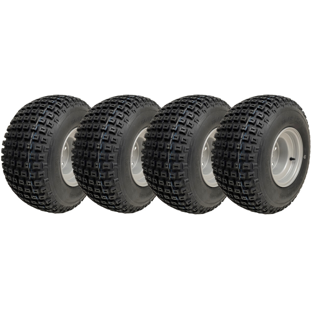 18X9.50-8 Atv Knobby Tyres Fitted On 4 Stud 4 Inch Pcd Rim Wanda P322 (Set Of 4) 5056116827104