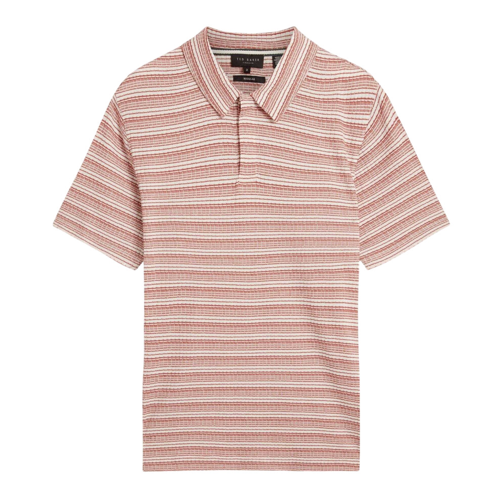 Ted Baker (L, ) Mens Striped Waffle Knit Polo Shirt Red