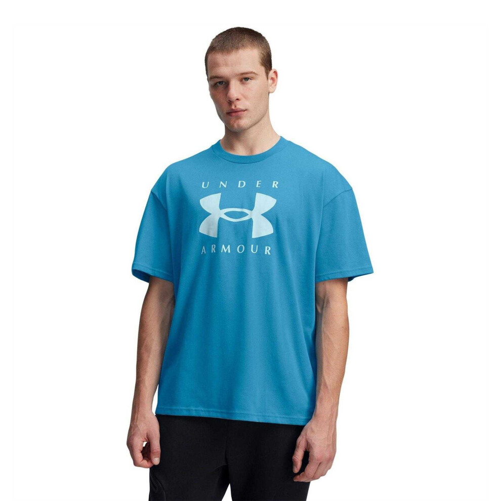 Under Armour (S, Blue) Mens Logo Heavyweight Loose T-Shirt