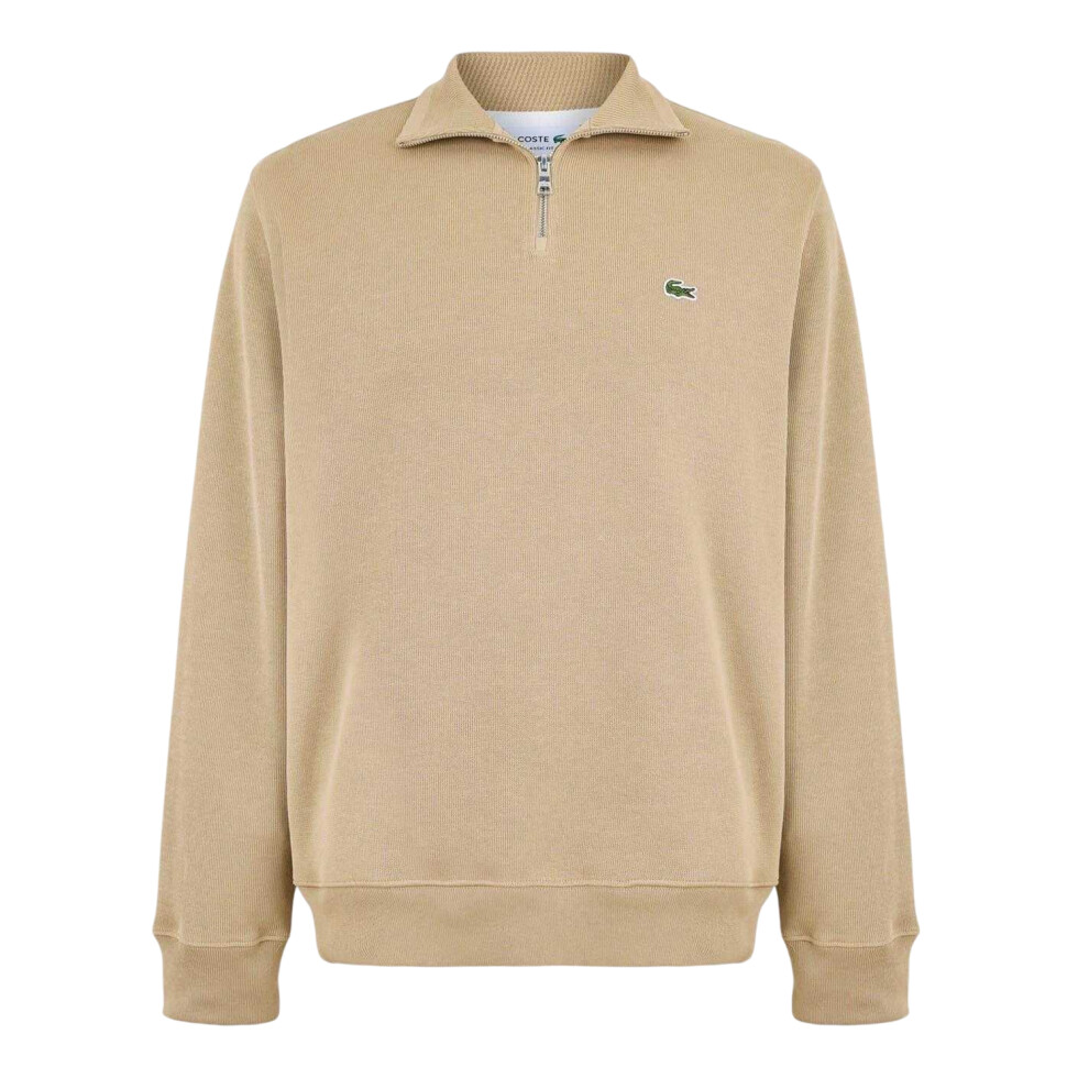 Lacoste (Xl, Beige) Mens Cotton Blend Quarter Zip Sweatshirt Multicoloured