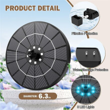 Fontana Solare per Bagno Degli Uccelli Luci Colorate Ciclo Automatico Fontana D'Acqua Solare da 3.5W Giardino Esterno Batteria da 1200mAh