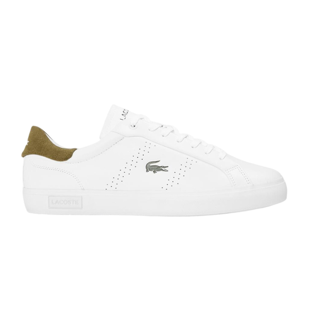 Lacoste (9 Uk, White/Green) Mens Powercourt Leather Flat Trainers Green