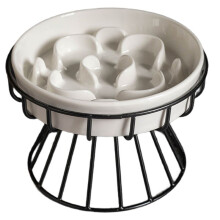 Raised Ceramic Cat Slow Feeder Bowl, Elevated Cat Plate with Stand, Slow Bowl for Wet and Dry Food, Friendly Pet