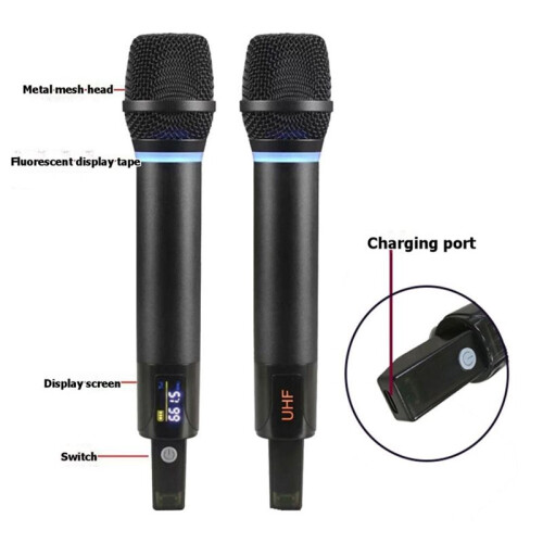Wireless Microphone Dynamic Handheld Microphone Mic with Rechargeable Receiver for Show Meeting 2