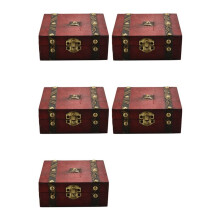 5X Vintage Wooden Treasure Chest Storage Box Lock Organizer Case Foldable Small Wood Home Decor