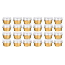 Dessert Cups with Lids, 50 Pack Gold Aluminum Foil Baking Cups Holders, Cupcake Bake Utility Ramekin Clear Pudding Cups