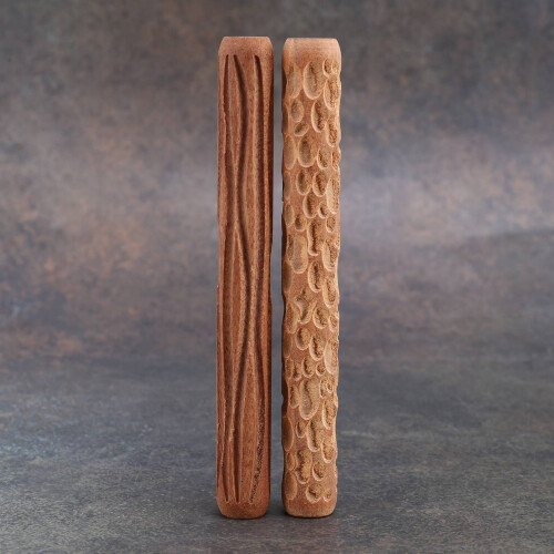 2Pcs Clay Modeling Pattern Rollers, Cobblestone Wood Grain Pattern Clay Rolling Pin Textured Hand Roller Pottery Tools 2