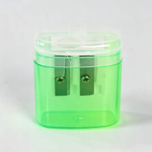 (Green) Transparent Plastic Manual Pencil Sharpener With Dual Openings For Office Classroom And