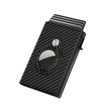 Tarjetero Inteligente para Hombre, Delgado, de Fibra de Carbono, Minimalista, para AirTag, con Capacidad para 9-14 Tarjetas, Ventana para