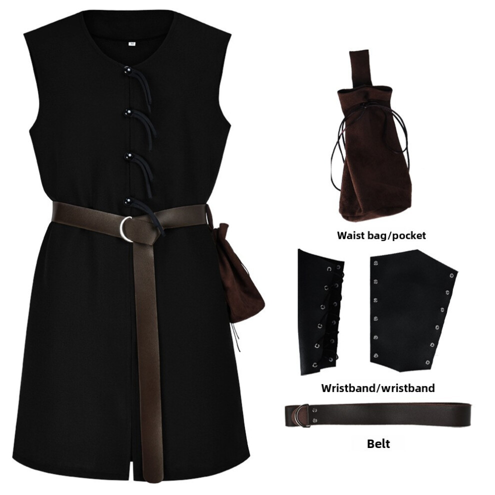 (Black, XXXL) Pirate Vest Renaissanceinspired With Street Style For Cosplay And Events Costume