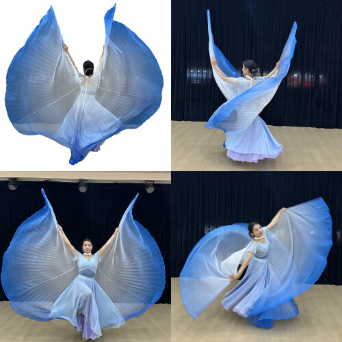 Éventails de danse papillon bleu dégradé élégant, 2Lots, avec 1