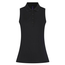 (XL, Black) Henbury Womens/Ladies CoolPlus Sleeveless Polo Shirt
