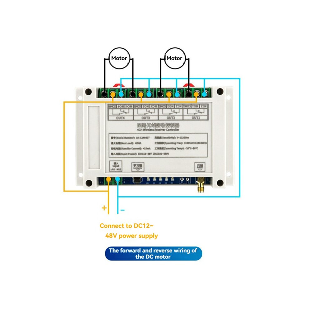 Dc12-48V 4Ch Wireless Remote Control Garage Door Automated Equipment Remote Control +Transmitter 433Mhz 4711717444013