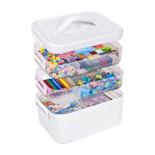 13.3 QT Stackable  Storage Organizer Box with Handle, White, 3 Removable Trays for Art Supplies and Crafting