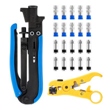 Kit D'Outils de Sertissage pour Câbles Coaxiaux RG59/6 : Pince à Dénuder et à Sertir avec 20 Connecteurs F pour RG6, RG59 et RG11
