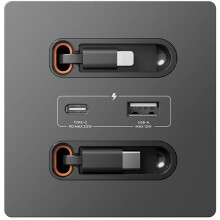 Prise Murale Intelligente Universelle avec Câble de Charge Rapide 20 W, Port USB-C, Gris Foncé