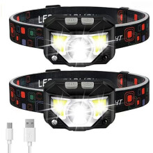Lanterna de Cabeça com 2 Unidades, Ultraleve e Brilhante, LED Recarregável, 6 Modos para Camping, Pesca e Atividades Ao Ar Livre.