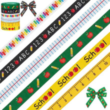 6 PCS 3/8'' Back to School Ribbons,Pencil ABC Ribbons,Welcome School Ribbons for Wrapping Gifts Party Decorations
