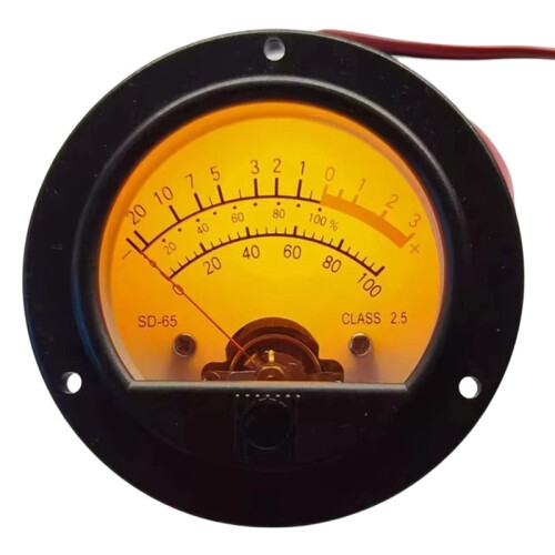 -65 Circular Black Pointer Meter Crown Retro Scale Vu Meter Level Voltage Strap Yellow Backlight