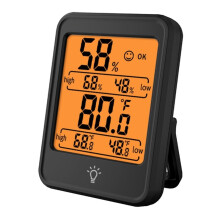 Großes Digitales LCD-Thermometer/Hygrometer für Innenräume, Elektronisches Temperatur- und Feuchtigkeitsmessgerät mit Sensor, Schwarz