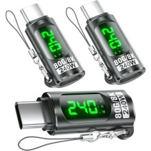 240W USB C Adapter Power Meter Tester - Voltage Current Power LED Display,Type C Male to Female Extension Connector,3PCS