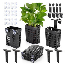 4 Pcs Aquarium Plant Holder Adjustable Height with Extendable Hook and Suction Cup for Fish Tank Aquaponic Plant Black