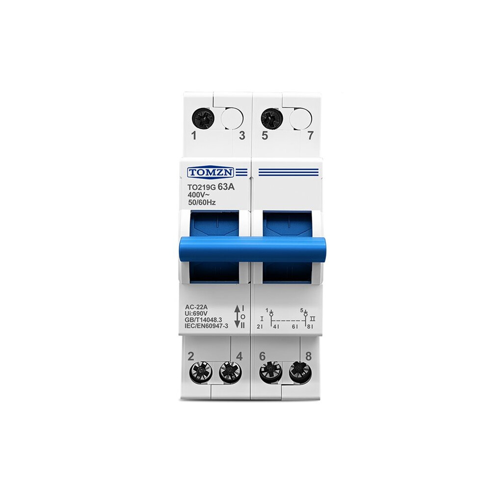 Tomzn To219g Mts 2P 63A 400V- Ac 50/60Hz Dual Power Manual Transfer Isolating Interlock Generator City Power Pv 4711598334076