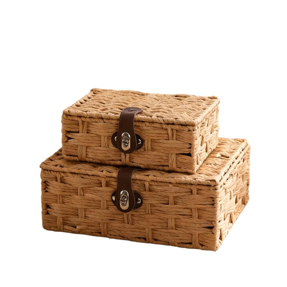 Saudism Wicker Storage Basket With Lid, Storage Baskets With Lids, Woven Basket, Storage Boxes With Lids For Shelf Decor