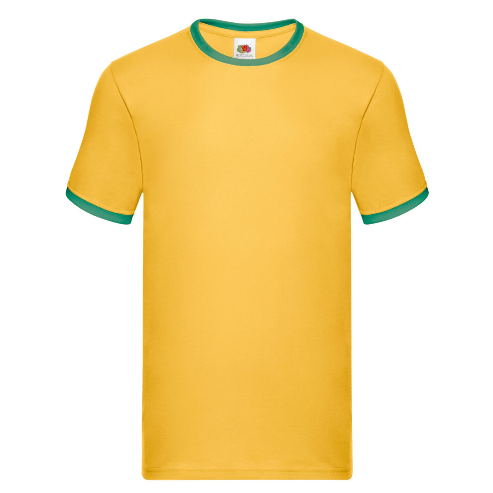 Fruit Of The Loom (M, Sunflower/Kelly ) Mens Ringer Contrast T-Shirt Green