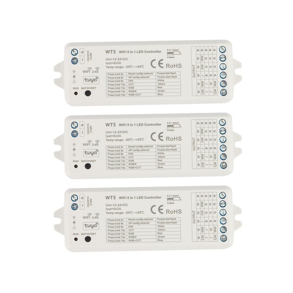 3X Tuya Led Controller 5 In 1 Dimmer Cct Rgb Rgbw Rgbww Rgbcct Strip Life Wifi 2.4G Rf Remote Controller 12-24V 6034096228585