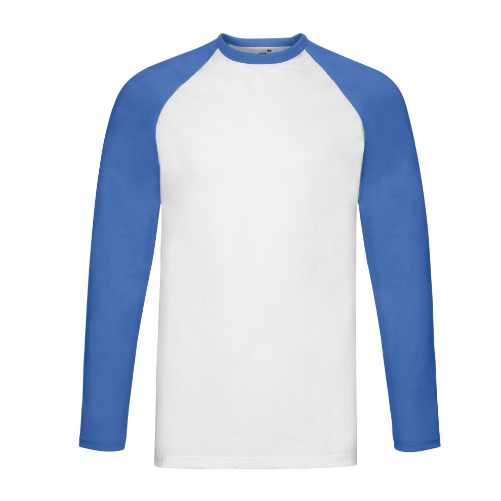 Fruit Of The Loom (M, White/Royal ) Unisex Adult Contrast Long-Sleeved Baseball T-Shirt Blue