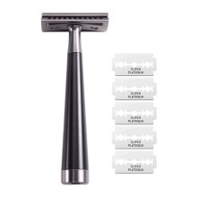Rasoir de Sécurité à Double Tranchant, Rasoir en Alliage Écologique Robuste avec 5 Lames en Acier Inoxydable, Rasoir Réutilisable