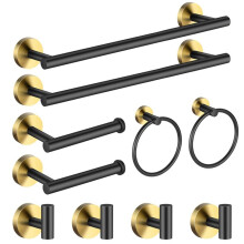 10 Pack Bathroom Hardware Set Black and Gold Towel Bar Set 16 Inch Towel Bars Stainless Steel Bathroom Towel Bar Set