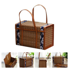 3X Picknick-Gewebekorb, Korbgeflecht, Aufbewahrungstasche, Griff, Gefaltet, Obsteinkauf, Lebensmittelgriff, Rattan, Gras, Faltbarer Bambuskorb B