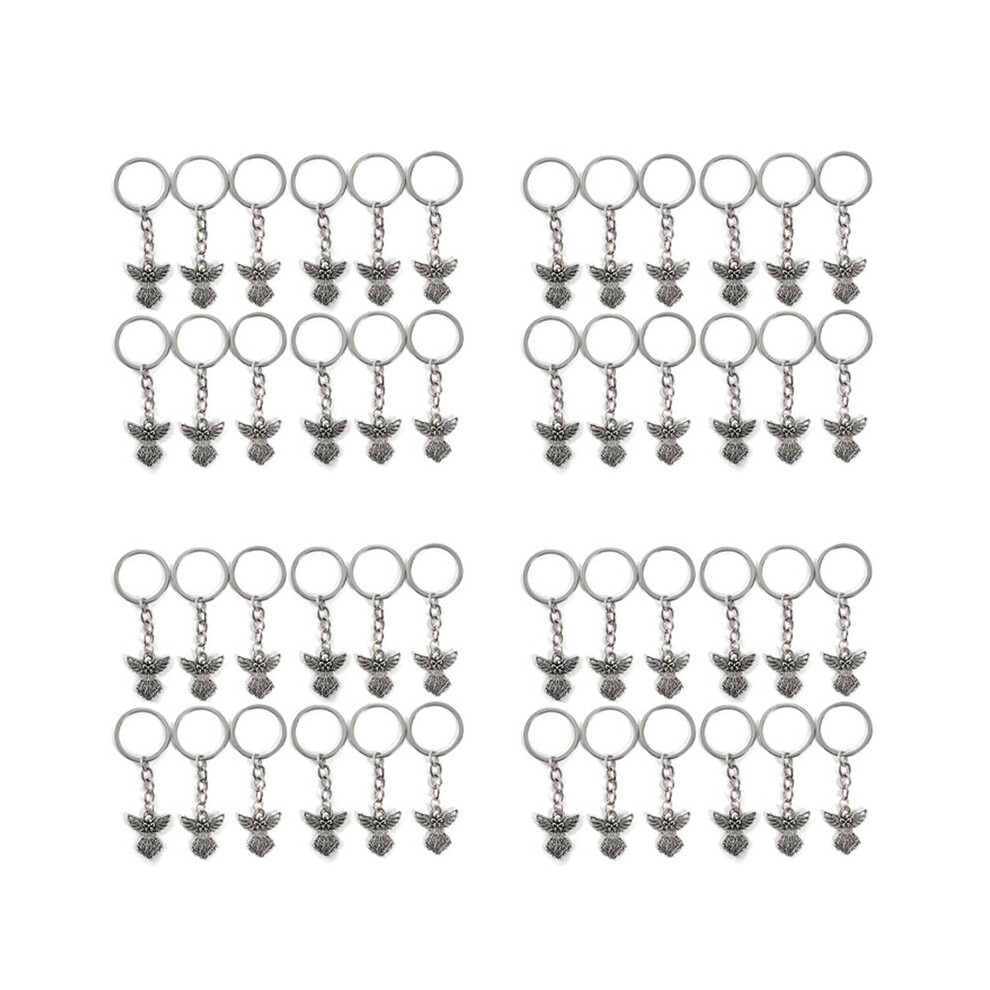 120Pcs Color Guardian Angel Key Ring Zinc Alloy Pendant Wedding Birthday Party Baby Shower Baptism Communion Silver