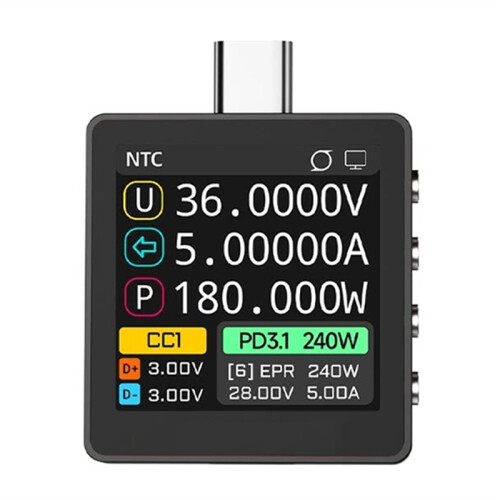 Voltage and Current Meter USB Tester PD 3.1 Fast Charging Protocol Detection 28VEPR Color Screen 140W Mobile Phone