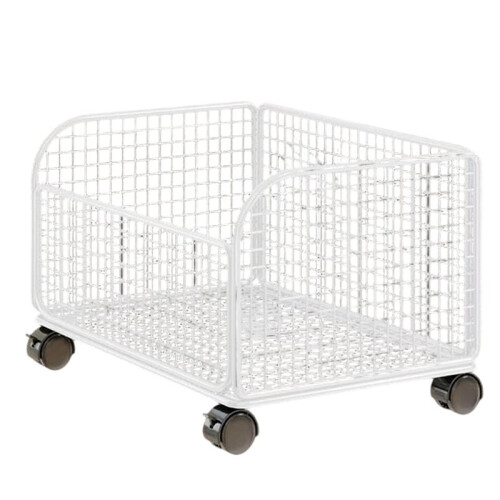 Under Desk Mobile Mesh Rolling File Organizer Cart with Lockable Casters for Small Spaces White