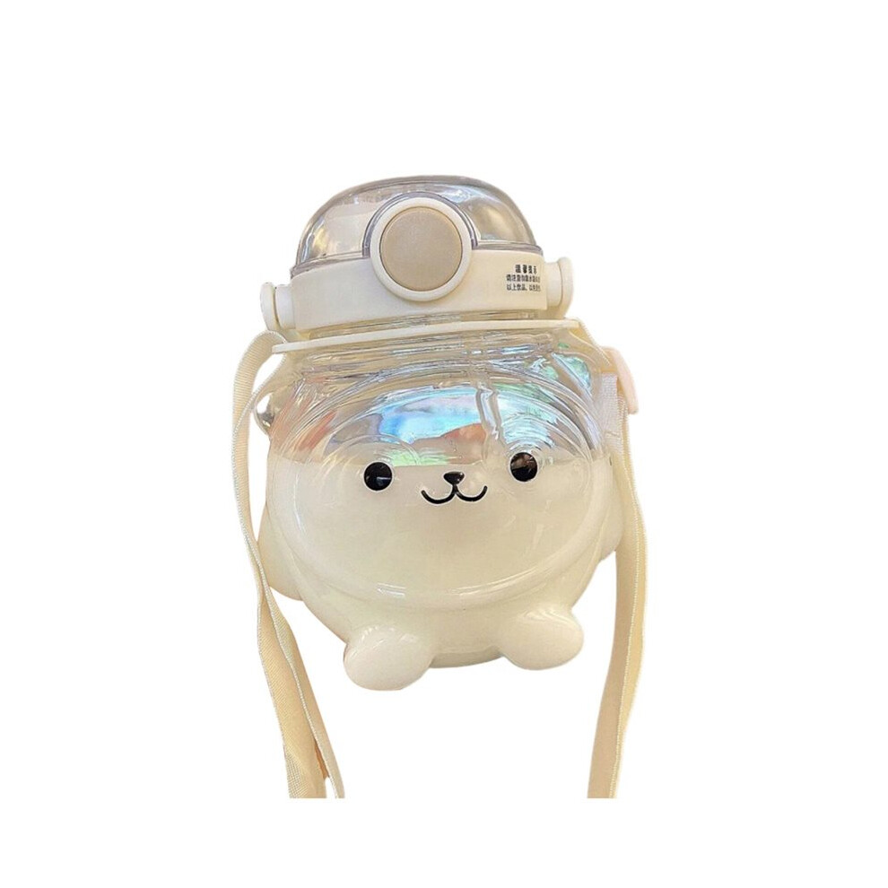 1000Ml Cute Little-Bear Large Capacity Children's Plastic Water Bottle With Straw Little-Bear Straw Cup White